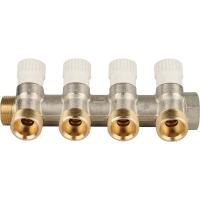 Коллектор для водоснабжения с регулирующими вентилями Stout 1" х 1/2" плоское уплотнение - 4 отвода