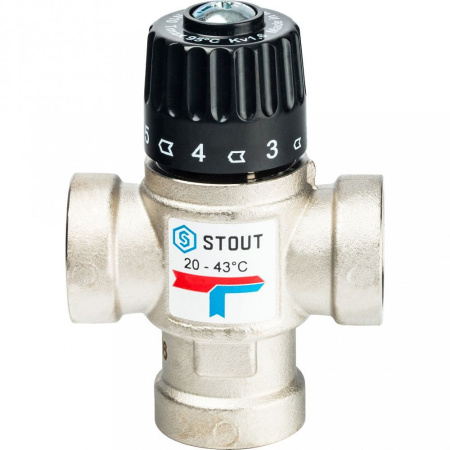 Термостатический смесительный клапан для отопления и ГВС 3/4" ВР Stout (20-43 °С, KVs 1.6 м3/ч)