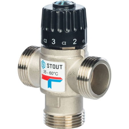 Термостатический смесительный клапан для отопления и ГВС 1" НР Stout (20-43 °С, KVs 2.5 м3/ч)